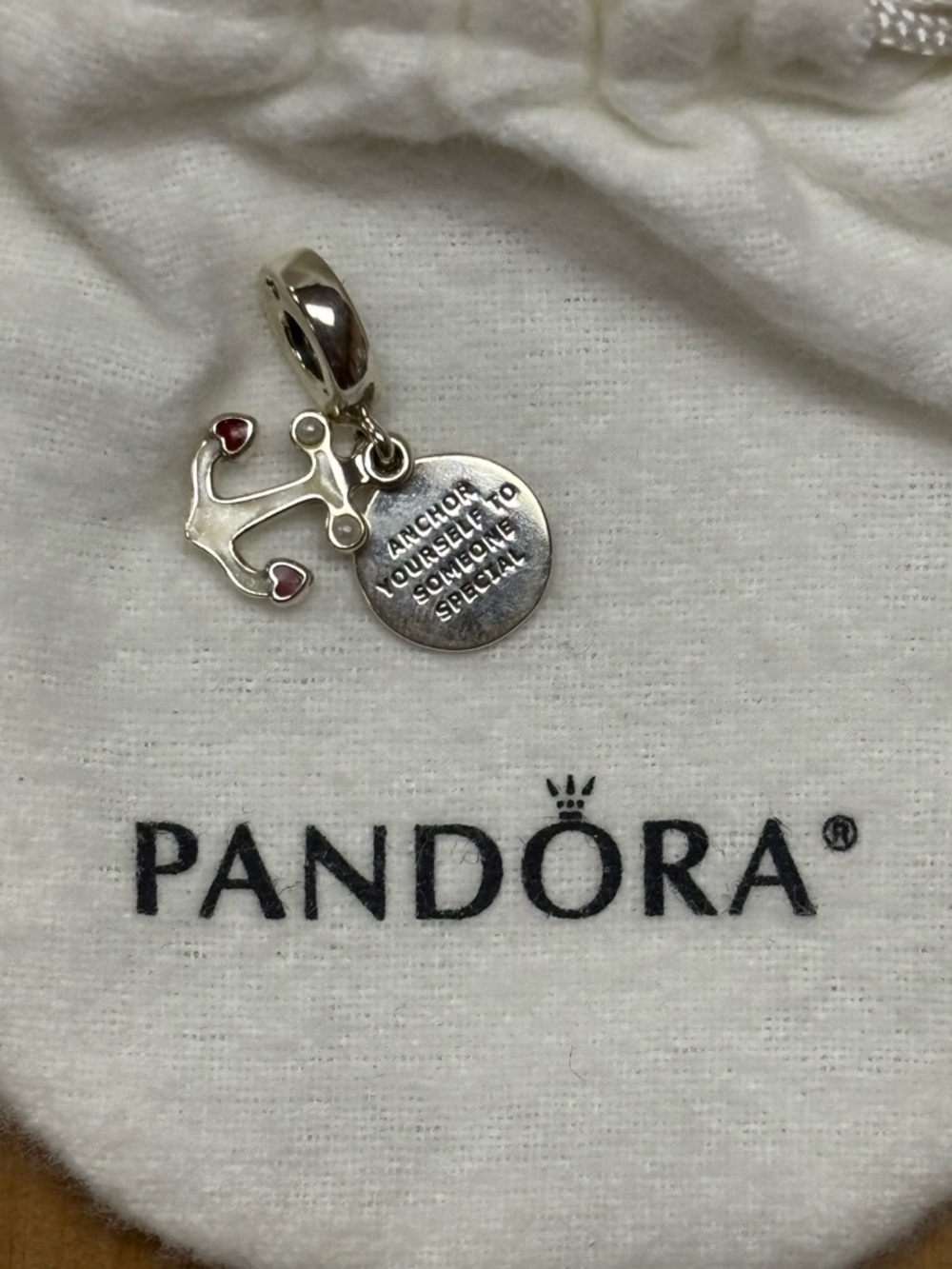 Pandora Silver Anchor Charm with Heart Accents